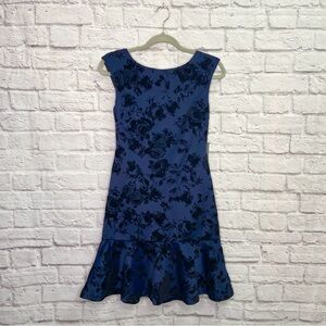 Vince Camuto Womens Velvet Jacquard Fit & Flare Dress Size 2 Sleeveless Navy NWT